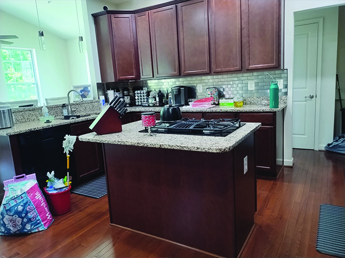 Professional cleaner working in a bright kitchen